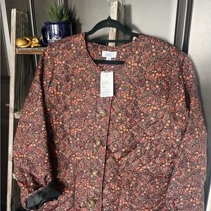 Croft & Barrow Women's Bomber Jacket with Red and Black Floral Design